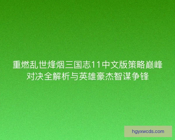重燃乱世烽烟三国志11中文版策略巅峰对决全解析与英雄豪杰智谋争锋